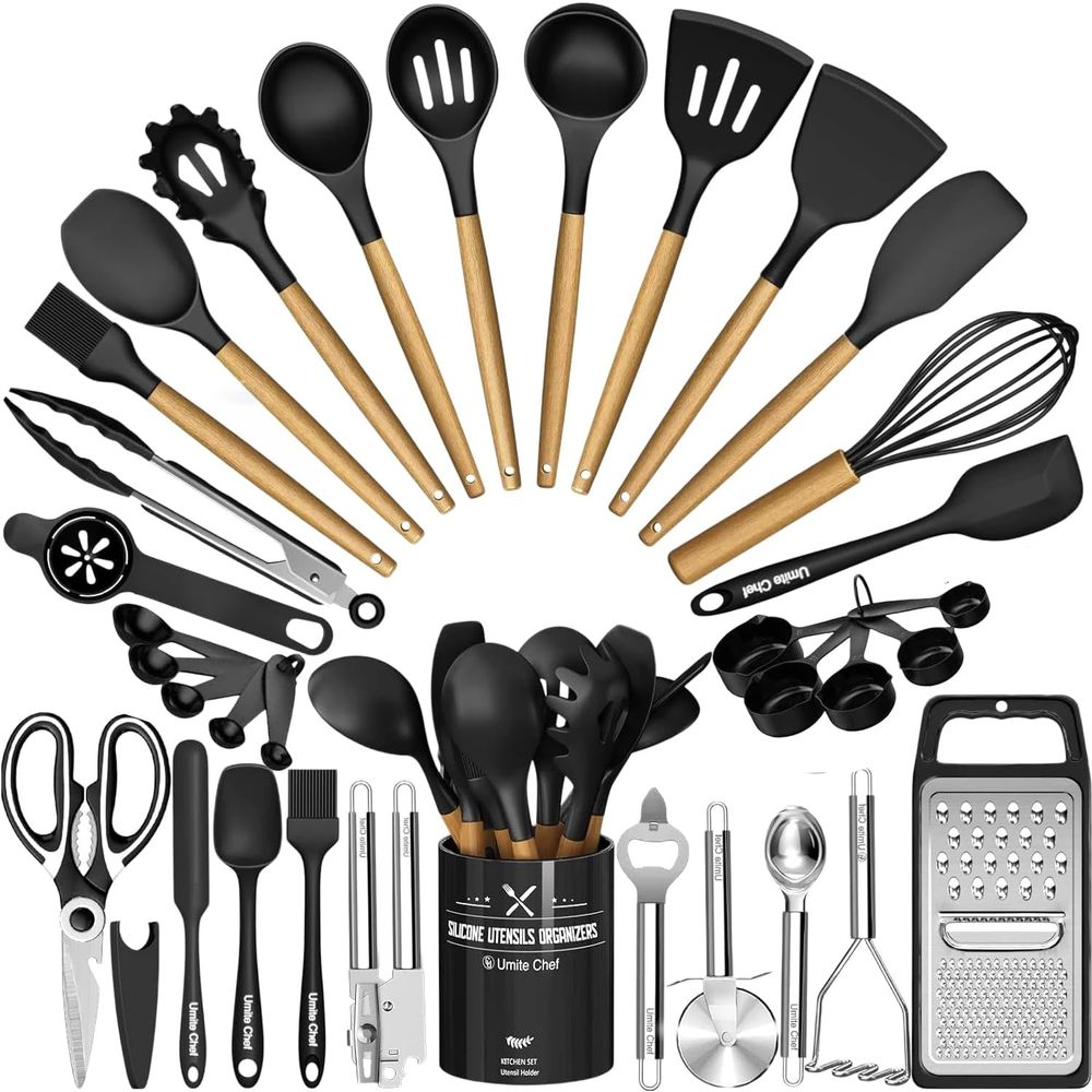 Kitchen Utensil Holder - ชุดอุปกรณ์ครัว - ชุดอุปกรณ์ทำอาหารซิลิโคน 34 ชิ้น พร้อมที่วาง