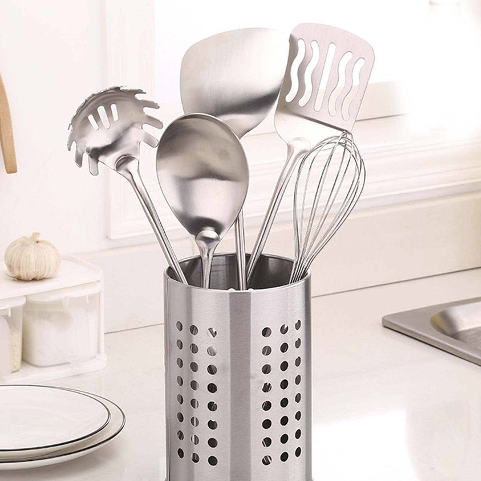 Kitchen Utensil Holder - ที่วางตะเกียบสแตนเลส 1 ชุด แบบกว้าง ความสูงพอเหมาะ ความจุขนาดใหญ่