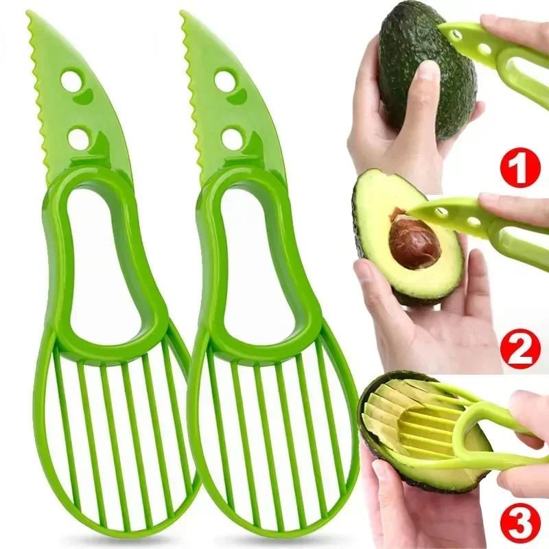 Avocado Slicer Tool - เครื่องตัดอะโวคาโดอเนกประสงค์ ที่คว้านแกน ที่ปอกเปลือก ที่แยกเนื้อผลไม้ มีดพลาสติก อุปกรณ์ครัว