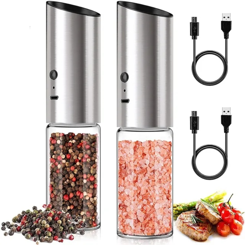 Kitchen Gadgets Smart - ZaiXiao เครื่องบดเกลือและพริกไทยไฟฟ้า USB ชาร์จไฟฟ้าเครื่องบดพริกไทย Shakers อัตโนมัติเครื่องเทศเหล็กเครื่องมือห้องครัว