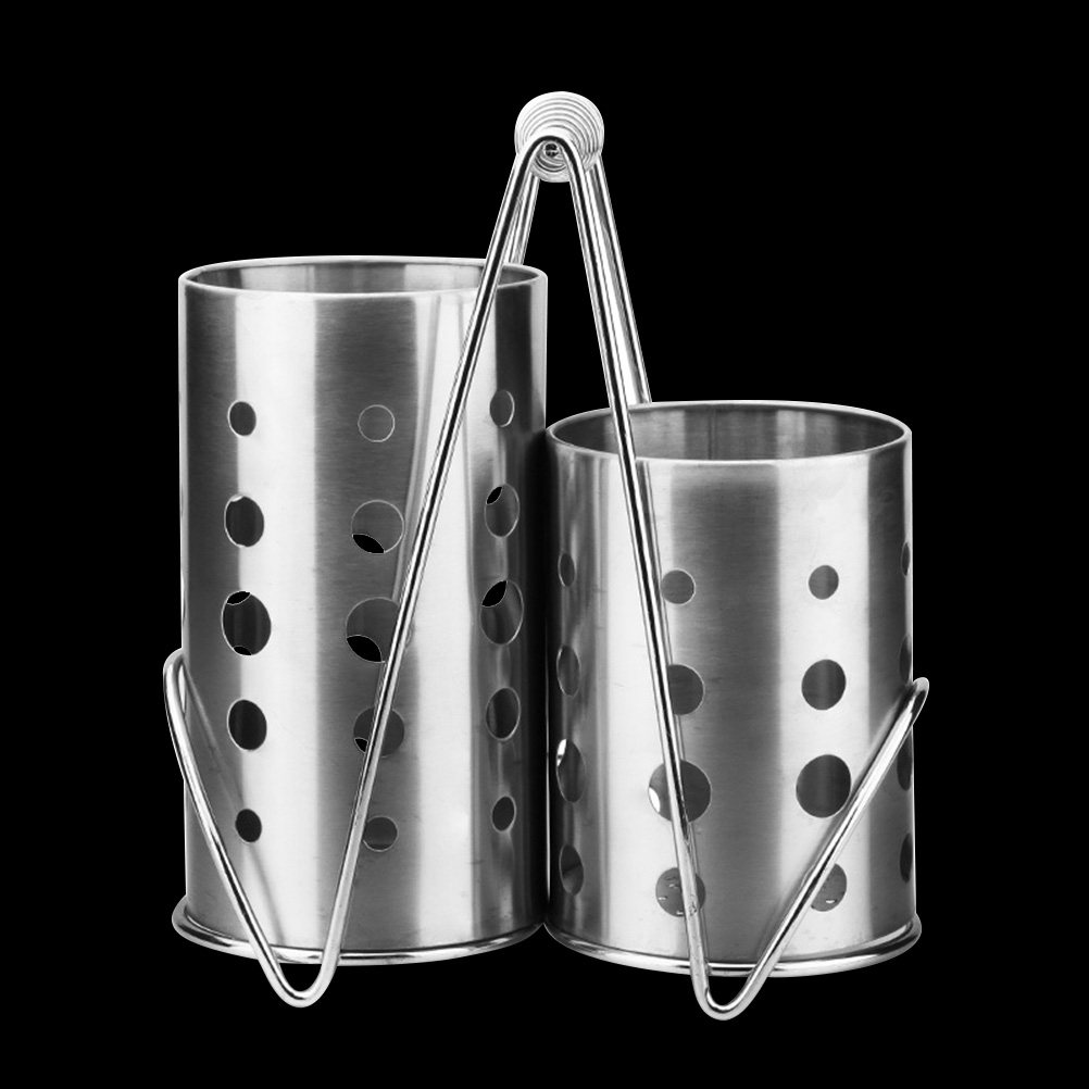 Kitchen Utensil Holder - ที่วางตะเกียบในครัว 3 ชิ้น ที่จัดเก็บช้อนส้อมสแตนเลส ป้องกันสนิม ที่วางอุปกรณ์ครัวแบบมีรูระบายน้ำ