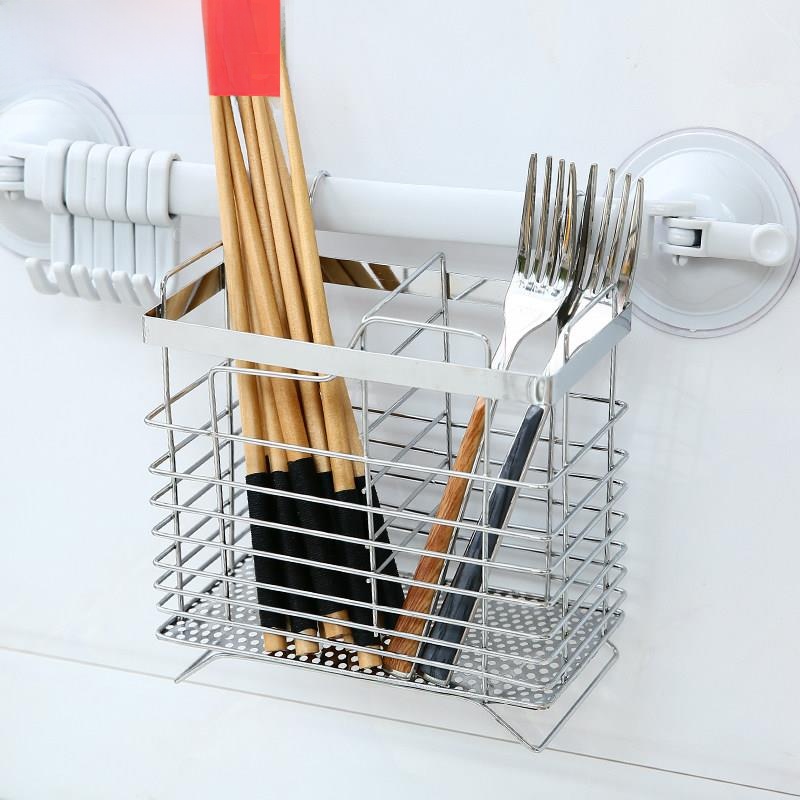 Kitchen Utensil Holder - ที่วางตะเกียบติดผนังสแตนเลส 304 ชั้นวางเก็บของในครัว ตะกร้าจัดระเบียบ อุปกรณ์ตกแต่งบ้าน ที่เก็บอุปกรณ์รับประทานอาหาร