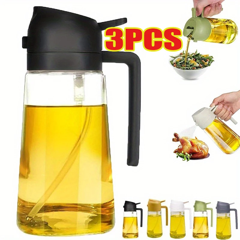 Kitchen Gadgets Oil Spray - ขวดสเปรย์น้ำมัน 2-in-1 พลาสติกสำหรับครัวเรือน ขวดสเปรย์น้ำมันแบบพ่นฝอยละเอียด ใช้สำหรับทำอาหาร ใช้งานได้สองแบบ