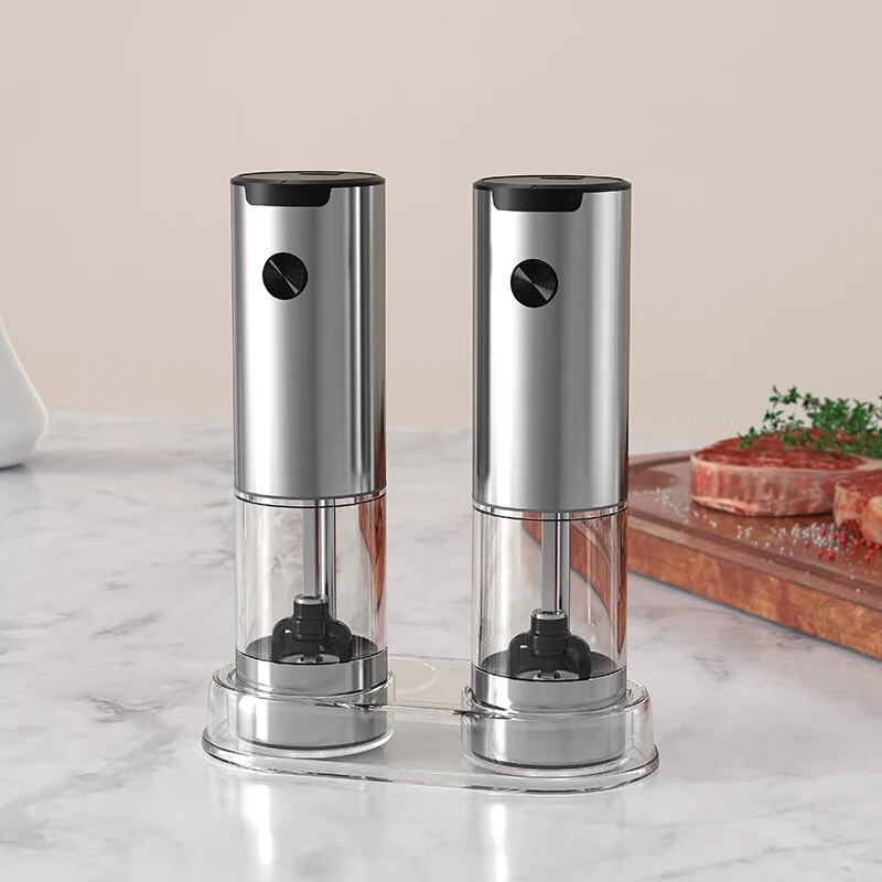 Kitchen Gadgets Smart - เครื่องบดพริกไทยและเกลือไฟฟ้าทำงานอัตโนมัติพร้อมไฟ LED เครื่องมือทำครัวบดหยาบปรับได้