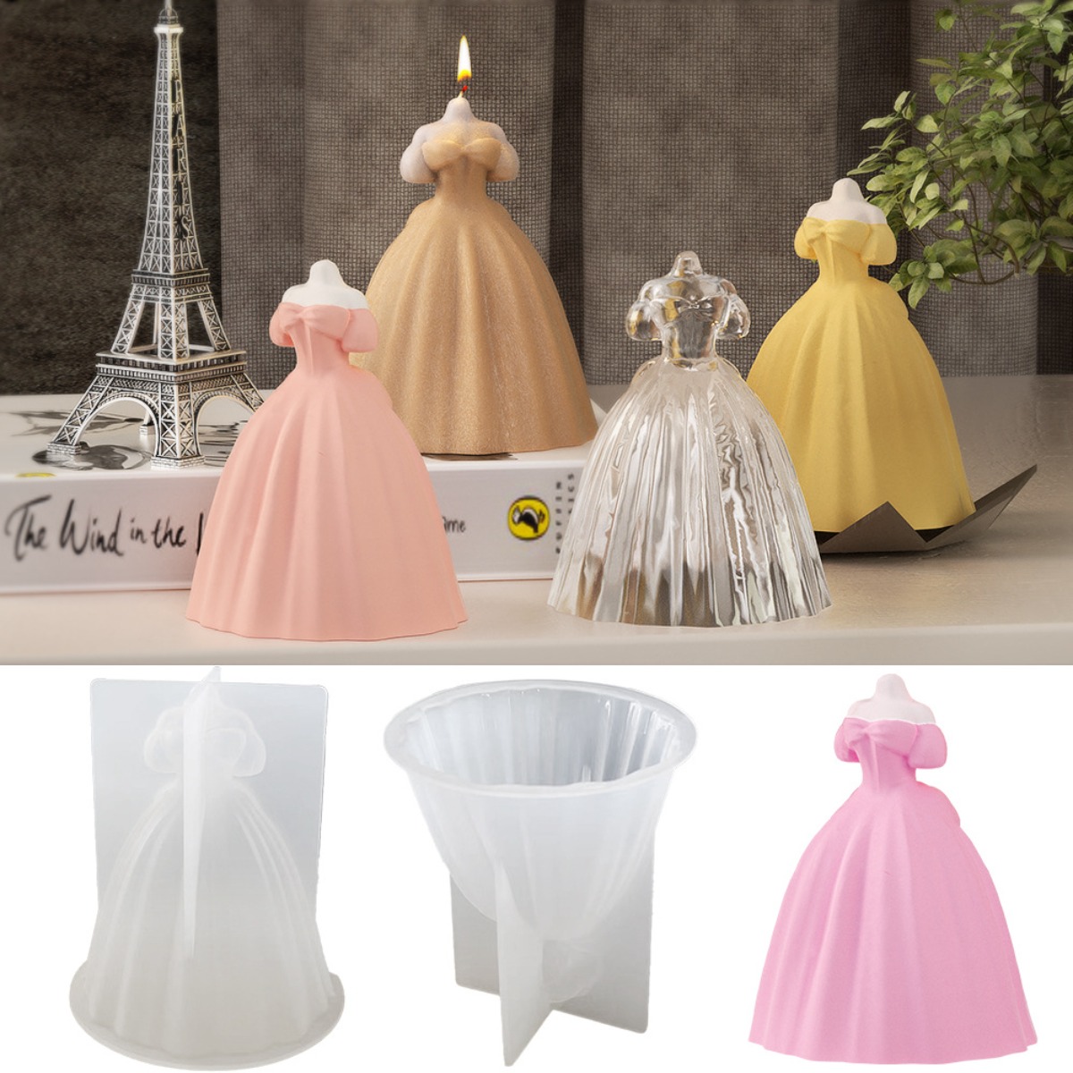 Kitchen Gadgets For Mom - ชุดเดรสเจ้าหญิงน่ารักแม่พิมพ์ซิลิโคนใส่เทียนสำหรับผู้หญิงชุดราตรีพิมพ์ลายพลาสเตอร์ตกแต่งเค้กแต่งงานช็อคโกแลตโรแมนติก