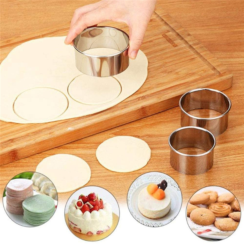 Kitchen Gadgets Cutting Tools - แม่พิมพ์สแตนเลสทรงกลมสำหรับตัดแป้งทำบิสกิตและเกี๊ยว 5 ชิ้น อุปกรณ์ทำขนม DIY สำหรับทำบิสกิต