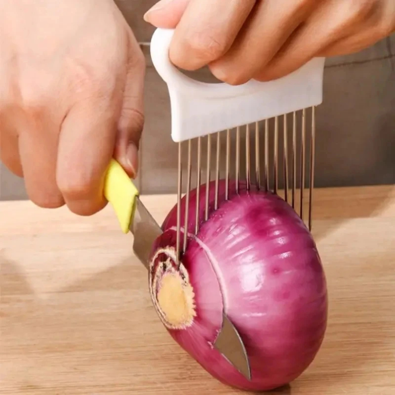 Kitchen Gadgets Cutting Tools - ที่ตัดหัวหอมสแตนเลส ที่หั่นอาหาร ที่ช่วยหั่นมะเขือเทศ ที่ตัดหัวหอม ที่ตัดผัก ที่เสียบผัก