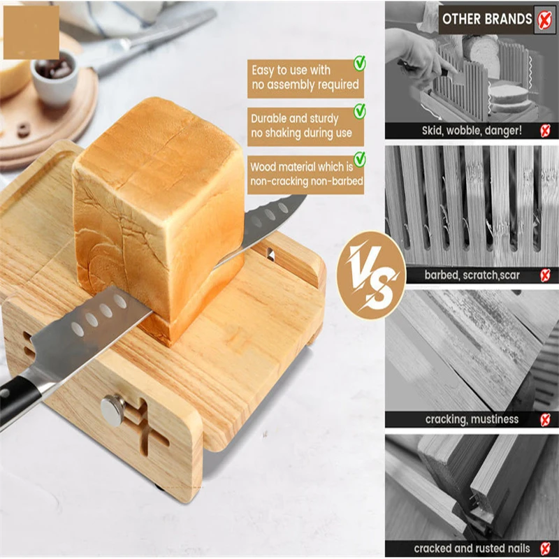 Kitchen Gadgets Guide - แผ่นรองตัดขนมปังแนวนอนพร้อมถาดรองเศษขนมปัง อุปกรณ์ปรับระดับสำหรับหั่นขนมปัง อุปกรณ์ครัว
