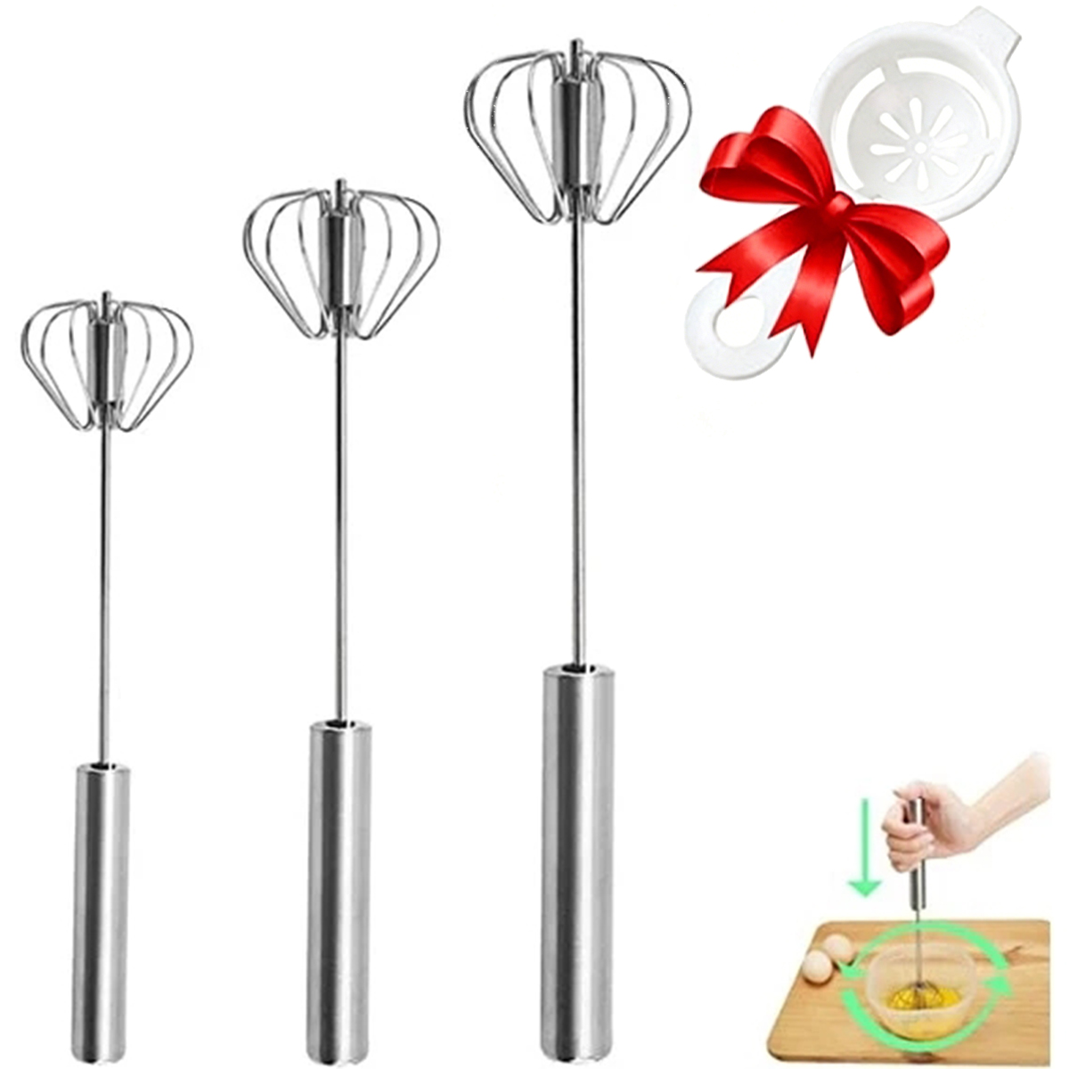 Kitchen Gadgets Blender - เครื่องตีไข่สแตนเลส 1/3 ชิ้น ทนทาน กึ่งอัตโนมัติ สำหรับตีไข่