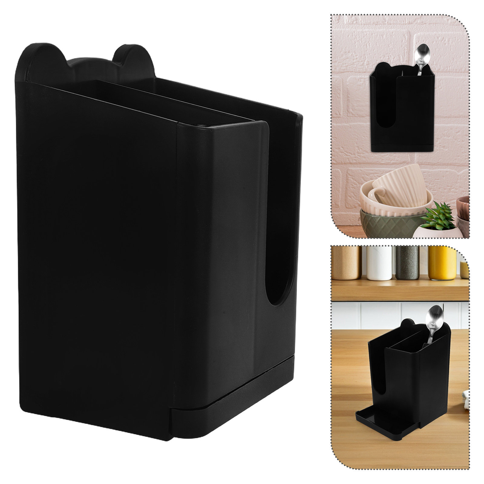Kitchen Utensil Holder - ที่แขวนตะเกียบและช้อนติดผนัง 2 ชิ้น ประหยัดพื้นที่ อุปกรณ์จัดเก็บเครื่องครัว กล่องเก็บของแบบมีช่องระบายน้ำ